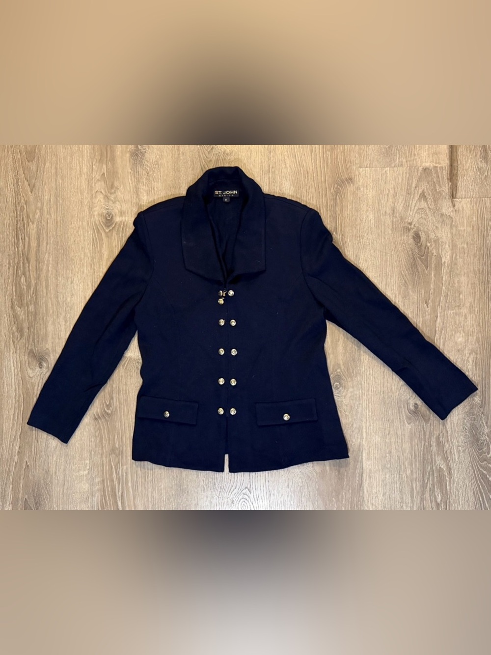 St. John Basics Vintage Navy Blue Santana Knit Double-Breasted Jacket